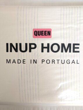 INUP Home Queen Duvet Cover Set Blue White Stripe Cotton Portugal 3 Pc NWT